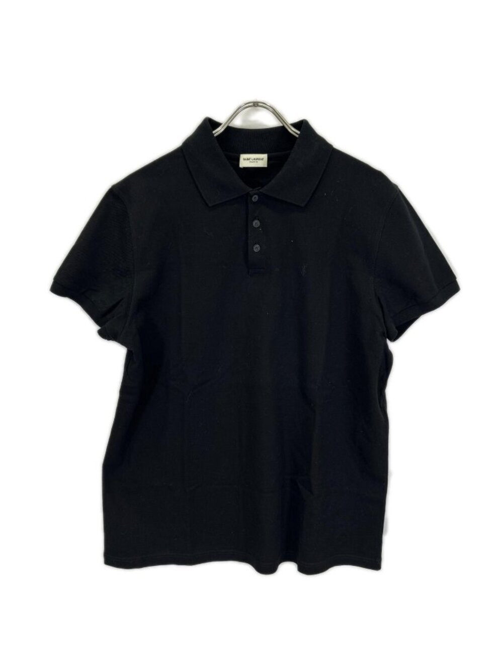 Saint Laurent Paris Black Logo Embroidery Short Sleeve Polo